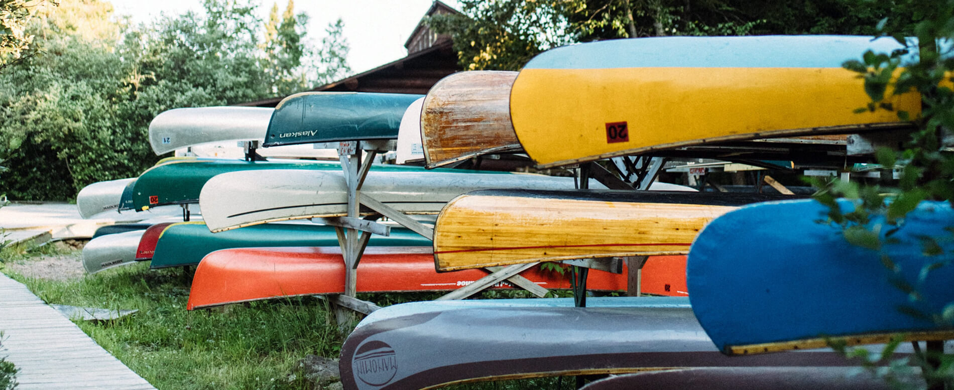Canoes on a rack
