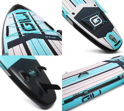 GILI Sports 10'6 AIR paddle board package detailed shots in Teal