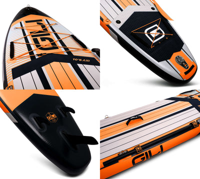 GILI Sports 10'6 AIR paddle board package detailed shots in Orange