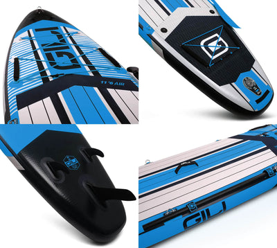 GILI Sports 11'6 AIR paddle board package detailed shots in Dark Blue