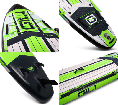GILI Sports 11'6 AIR paddle board package detailed shots in Green