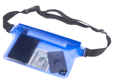 Waterproof Waist Pack in Blue with card, phone and cash